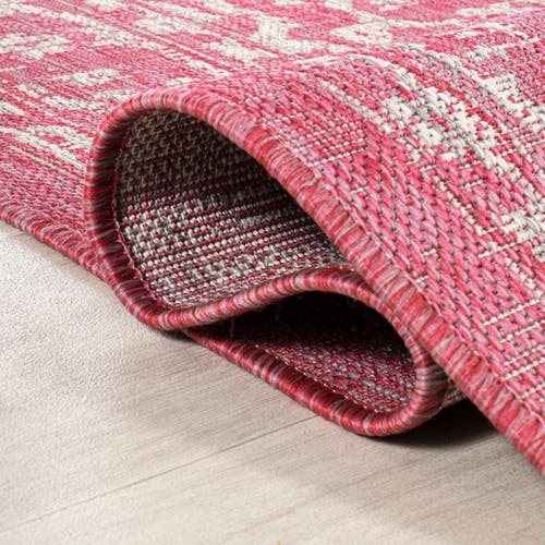 Jonathan Y Malta Bohemian Medallion Textured Weave Indoor/outdoor Round Area Rug In Fuchsia/light Gray