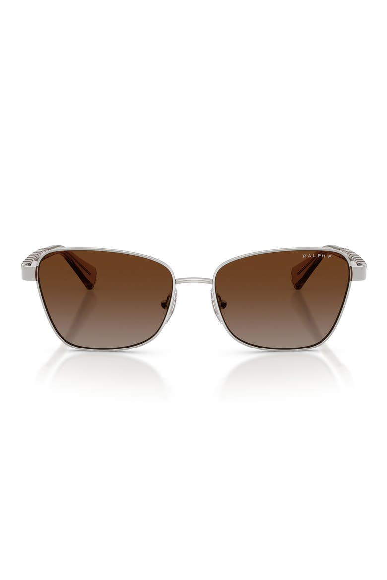 56mm Gradient Polarized Irregular Sunglasses, Main, color, SHINY SILVER / GRADIENT BROWN