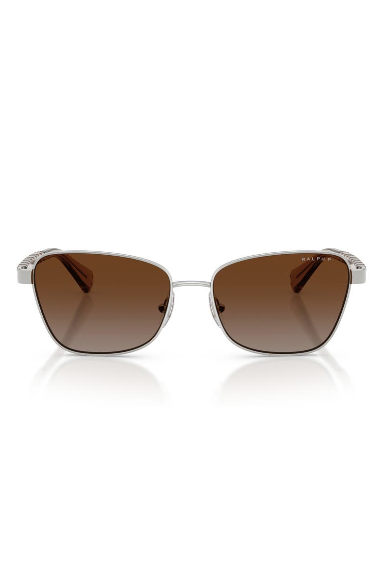 RALPH 56mm Gradient Polarized Irregular Sunglasses, Main, color, Shiny Silver / Gradient Brown