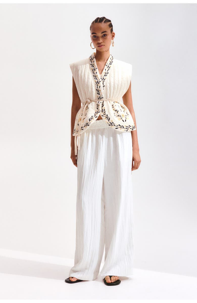 H&M Wide Frill-trimmed Trousers, Alternate, color, White