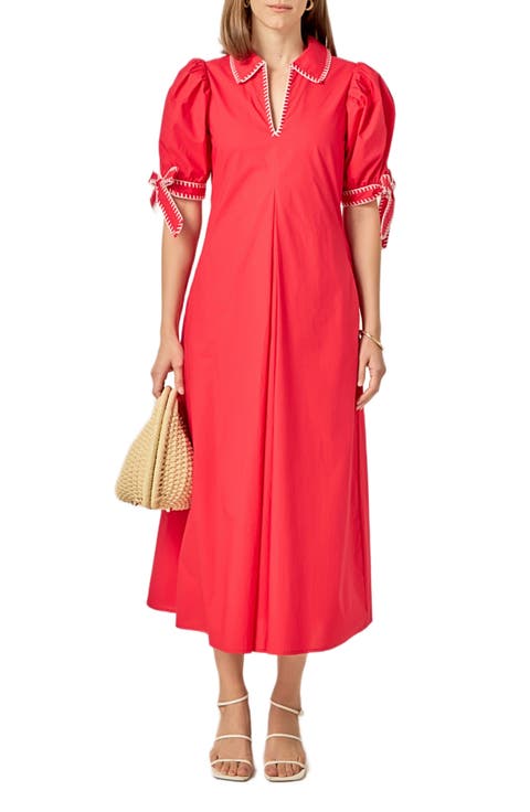 Contrast Stitch A-Line Midi Dress