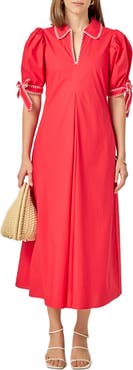 English Factory Contrast Stitch A-Line Midi Dress