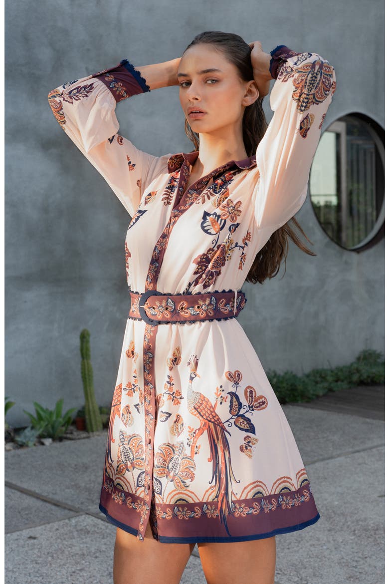 Khyrie Print Belted Long Sleeve Shirtdress, Alternate, color, TAUPE MULTI