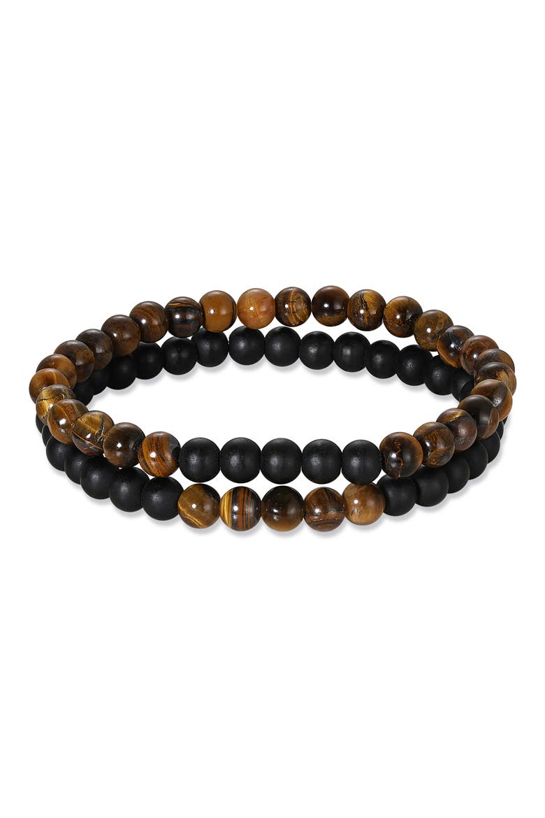 Men's Set of Two Tiger's Eye & Black Onyx Beaded Stretch Bracelets, Main, color, BROWN/ BLACK