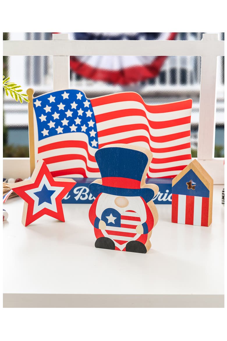 Patriotic Americana Wooden Block Table Decor, Alternate, color, Blue