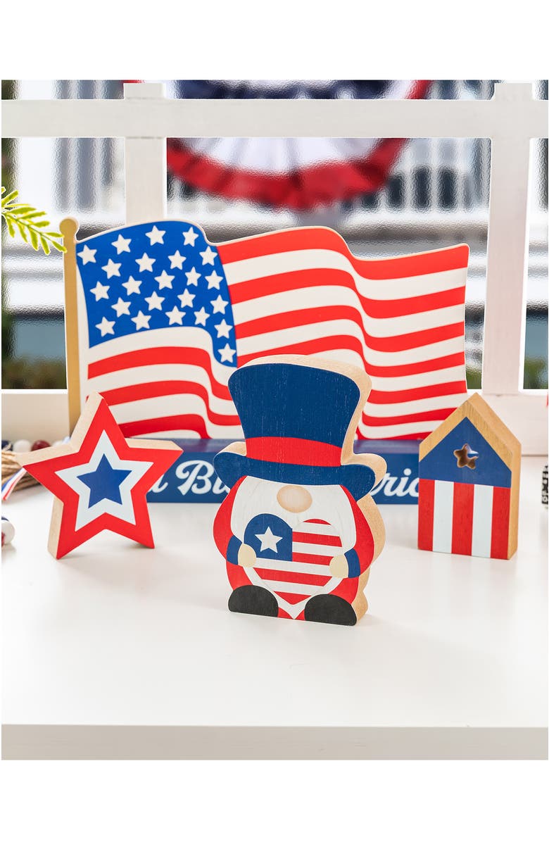 Glitzhome Patriotic Americana Wooden Block Table Decor, Alternate, color, 