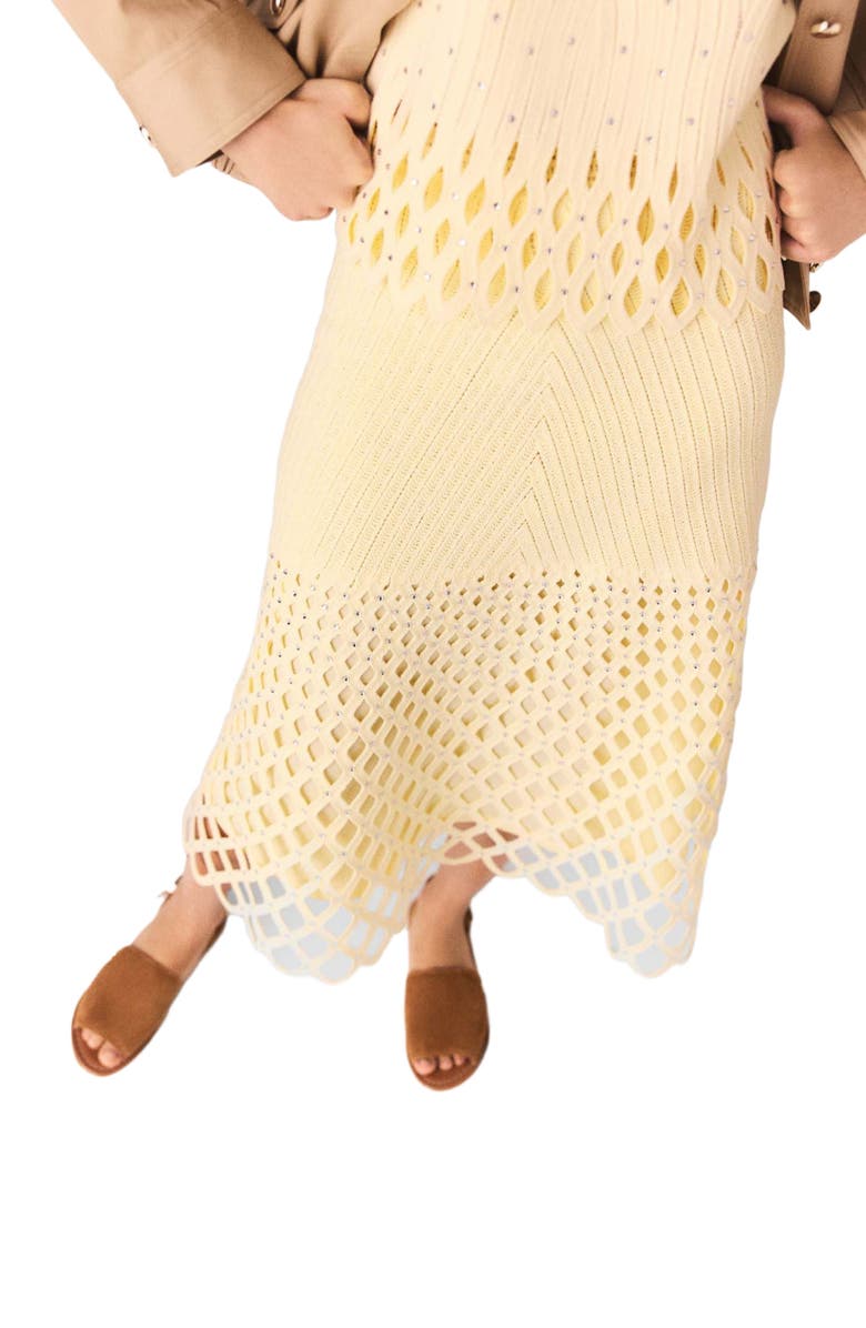 maje Crochet skirt with removable lining, Alternate, color, Pale Yellow