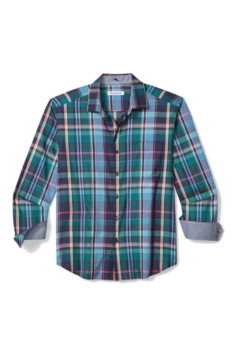 Frontera Luxe Plaid Silk Blend Shirt, Main, color, DRESS BLUES