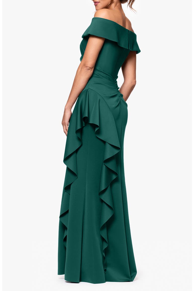 Ruffle Off the Shoulder Scuba Knit Gown, Alternate, color, HUNTER