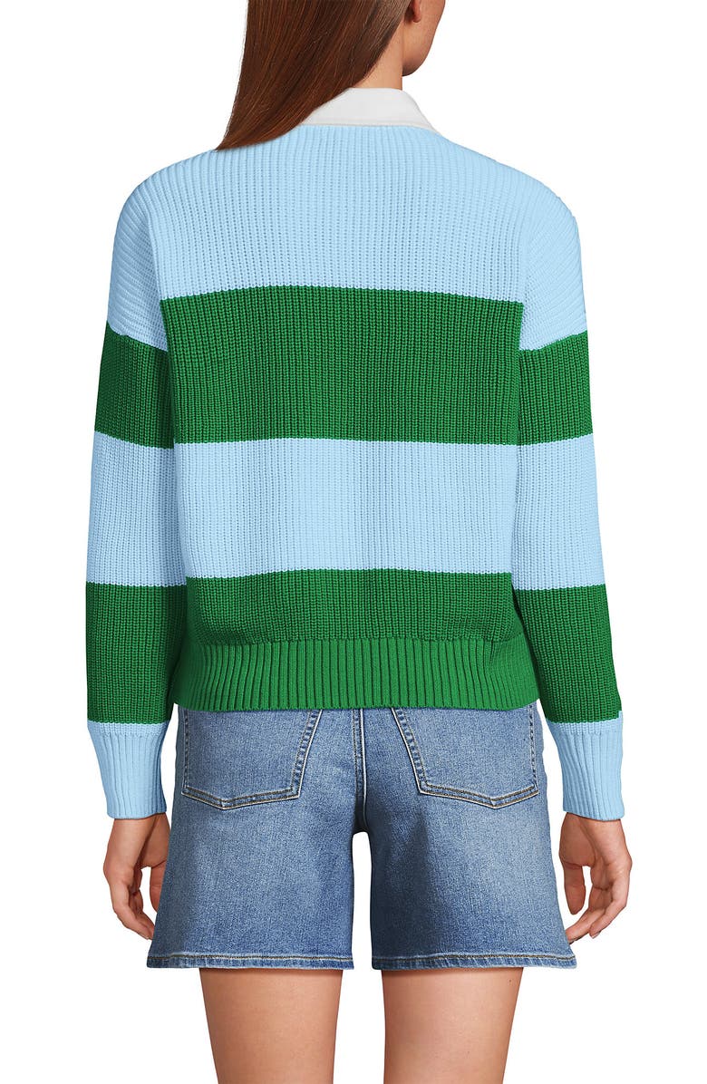 Lands' End Drifter Rugby with Woven Collar Sweater, Alternate, color, True Green/Soft Ice Blue Rugby