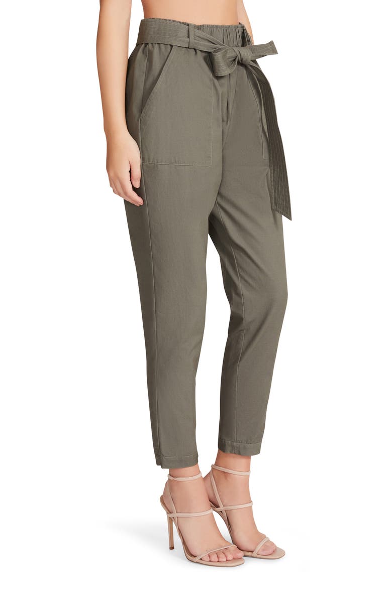 Tie Waist Cotton Ankle Pants, Alternate, color, SURPLUS GREEN