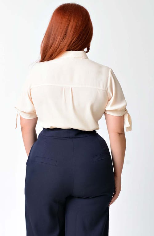 Unique Vintage Plus Size 1950s Tie Cuff Blouse In White