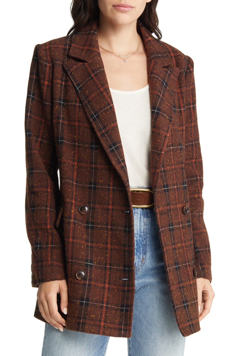 Treasure & Bond Double Breasted Plaid Coat, Main, color,