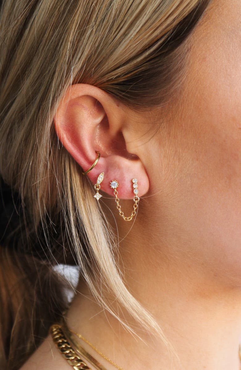 Set 
Stones Maven Double Stud Chain Earrings, Alternate, color, Gold