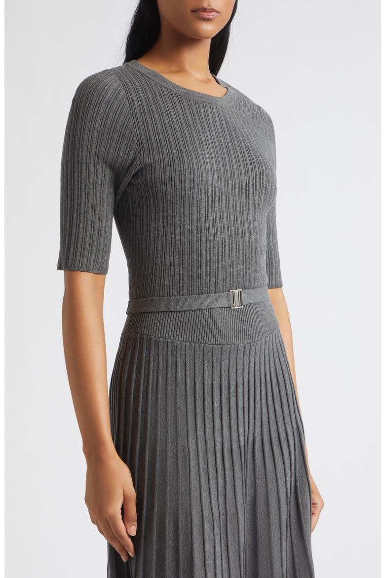 Elthea Belted Pleated Midi Dress, Alternate, color, CHARCOAL HEATHER GREY