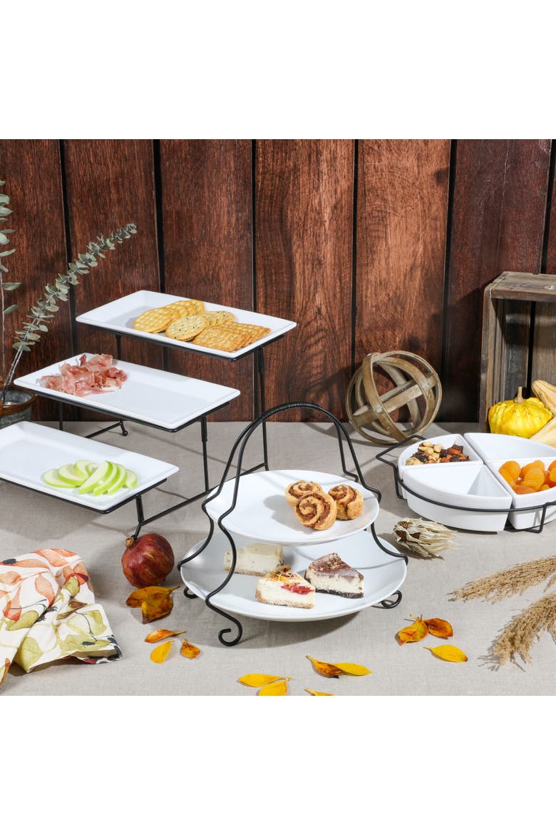 Gracious Dining Serving Set w/ Plates & Metal Stand, Alternate, color, White