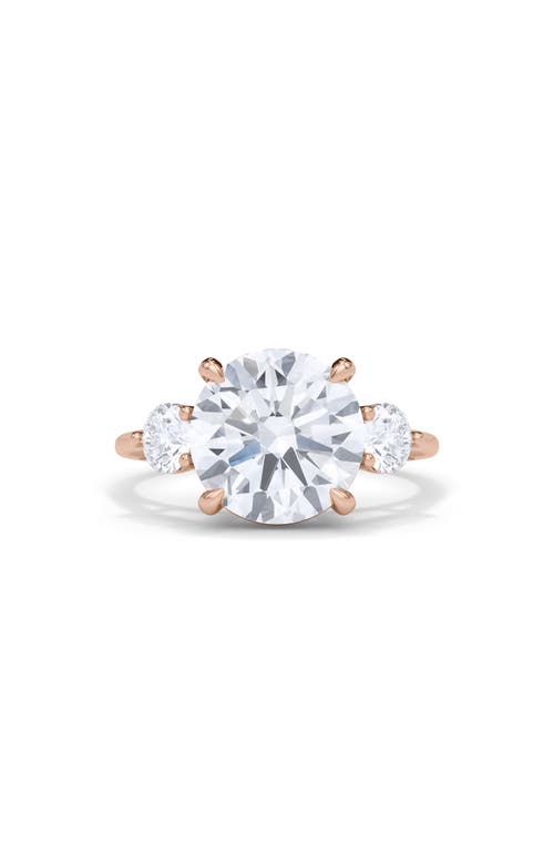 Hautecarat Three Stone Round Cut Lab Created Diamond Ring In 2.66ctw 18k Rose Gold
