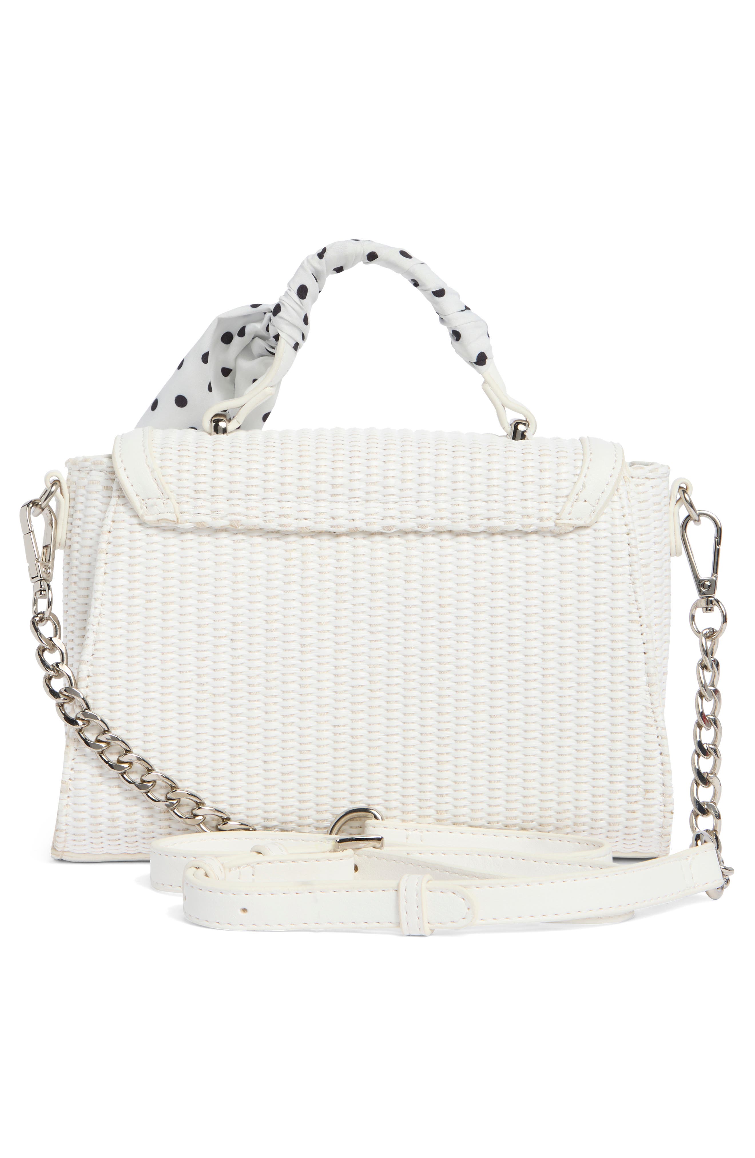 Madden Girl Scarf & Fruit Charm Straw Handbag, Alternate, color, White