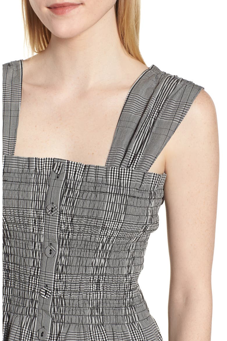 Smocked Check Cotton Poplin Top, Alternate, color, BLACK- WHITE POPLIN CHECK