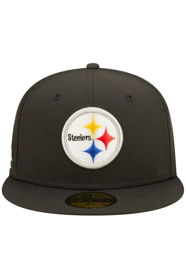 Men's New Era Black Pittsburgh Steelers Super Bowl XL Pink Pop Sweat 59FIFTY Fitted Hat, Alternate, color, Black