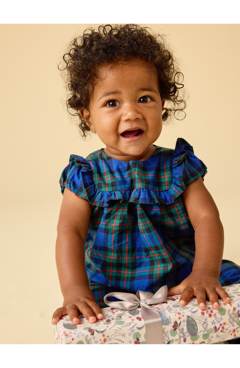 Tea Collection Plaid Ruffle Baby Romper, Alternate, color, Busan Holiday Plaid