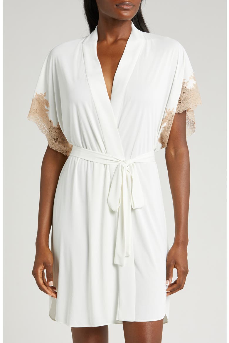Thalia Lace Appliqué Short Sleeve Robe, Main, color, IVORY
