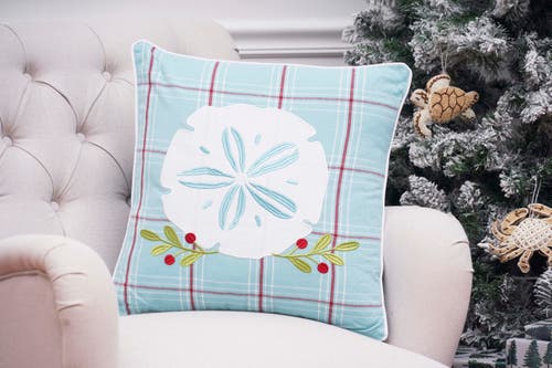 C & F Home C&f Home Plaid Sand Dollar Christmas Throw Pillow, 18" X 18" In Blue