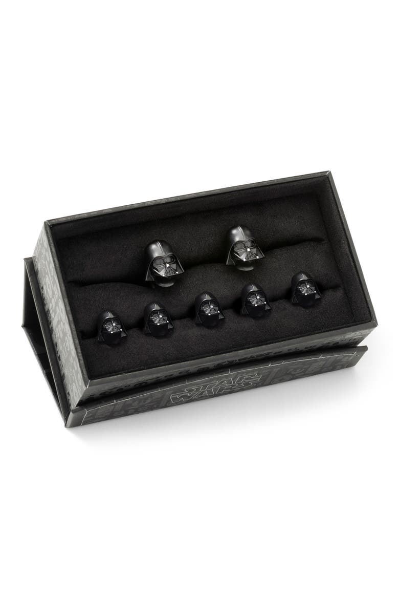 3D Darth Vader Cuff Links & Shirt Studs Set, Alternate, color, BLACK