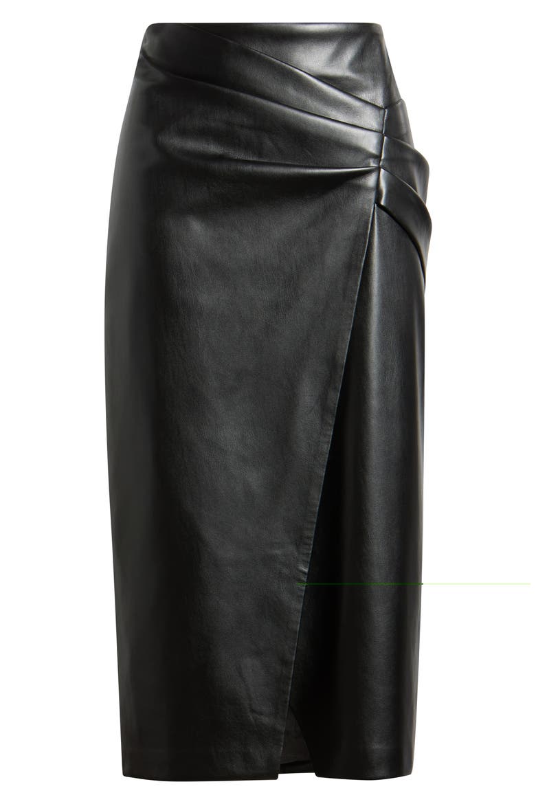 Amelia Faux Leather Faux Wrap Skirt, Alternate, color, NOIR