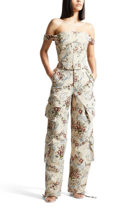 Anne Floral Jacquard High Waisted Cargo Pants