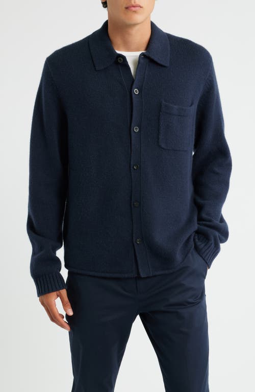 Vince Contour Hem Lambswool Cardigan In Blue