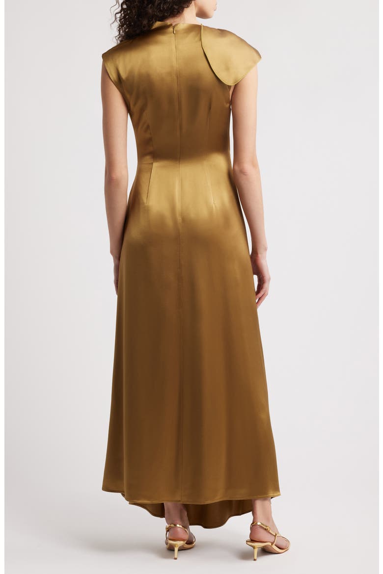 Ramshaw Metallic Pleated Satin Gown, Alternate, color, GOLDEN MOSS