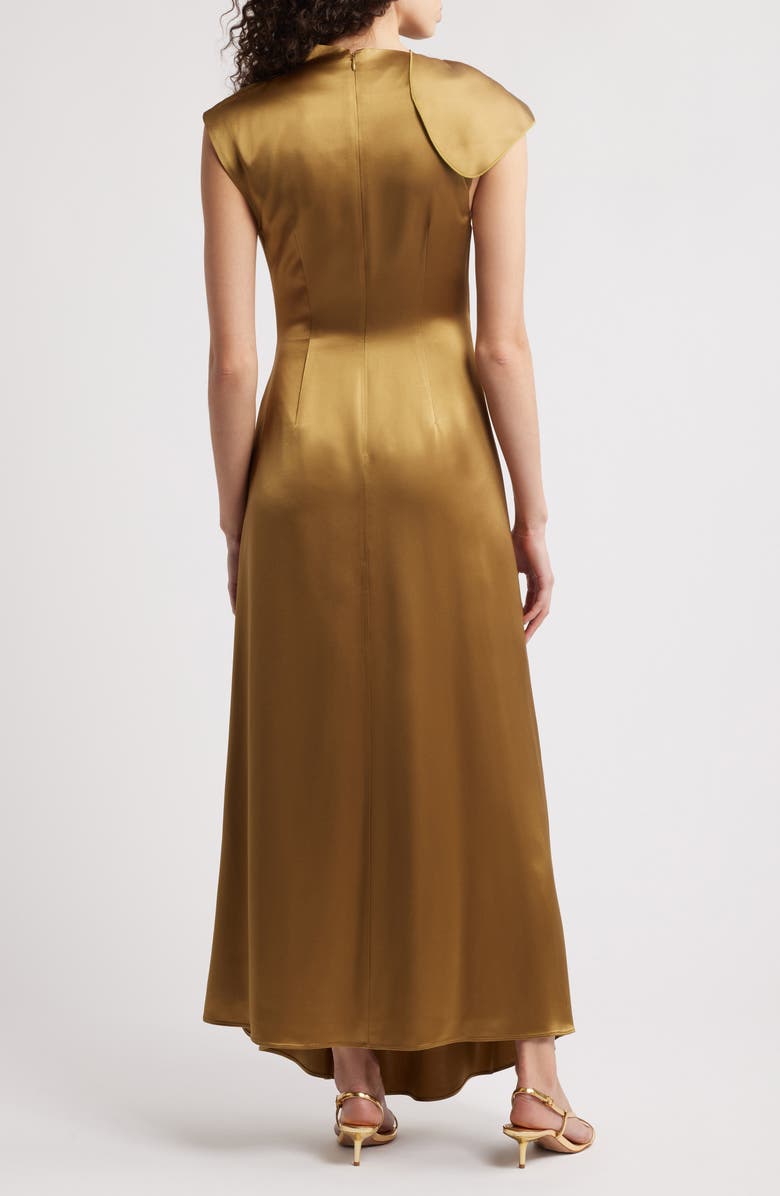 Acler Ramshaw Metallic Pleated Satin Gown, Alternate, color, Golden Moss
