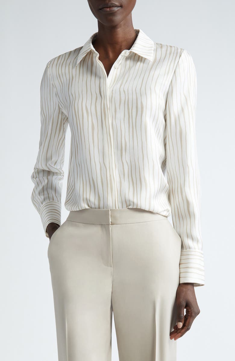Lafayette 148 New York Scottie Stripe Silk Twill Button-Up Shirt, Main, color,