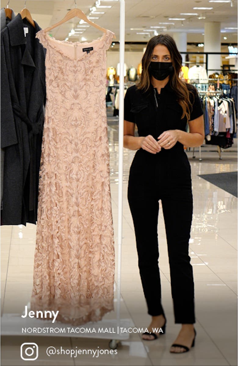 Off the Shoulder Cap Sleeve Embroidered Lace Gown, sales video thumbnail