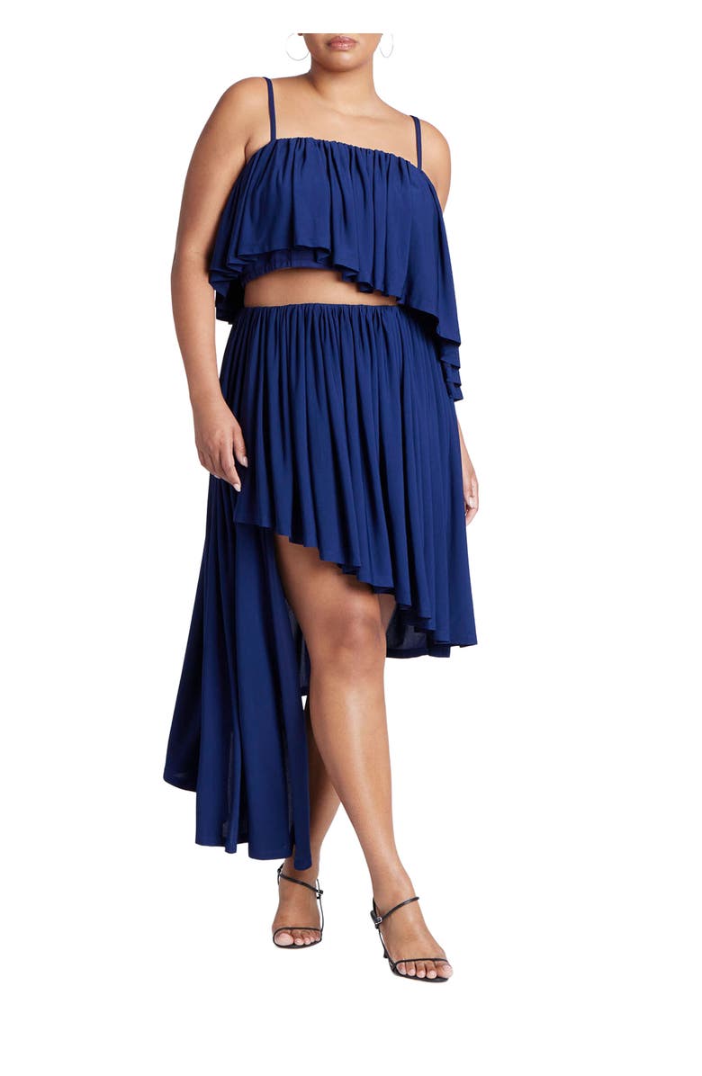ELOQUII Cascading Asym Skirt, Main, color, Ocean Cavern