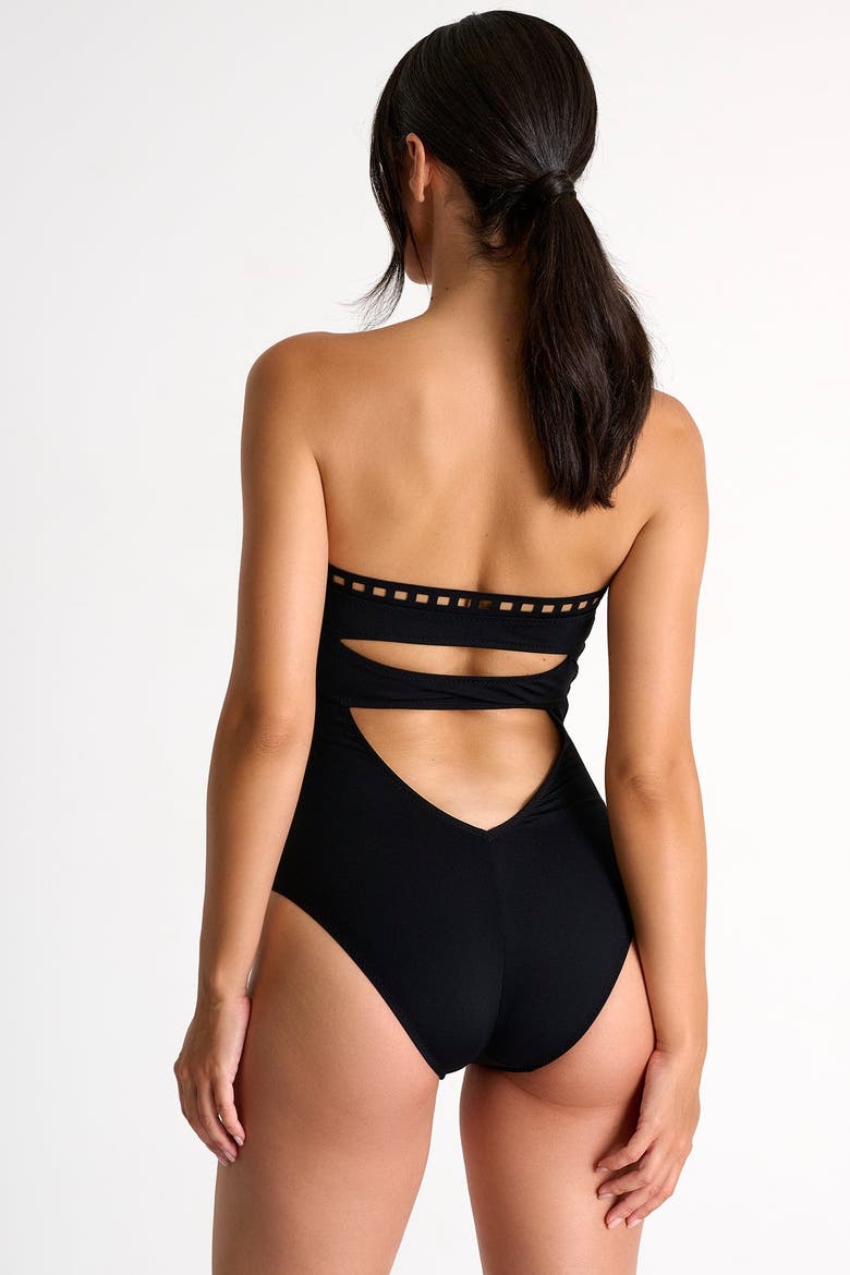 Strapless One-Piece Swimsuit With Mosaic Cutouts, Alternate, color, Black