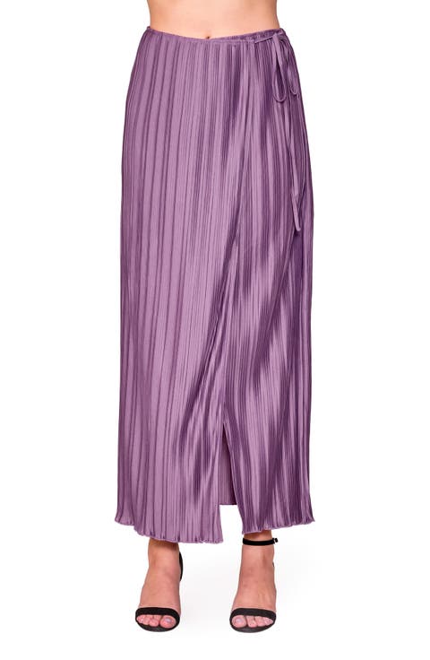 Pleat Side Tie Knit Maxi Skirt