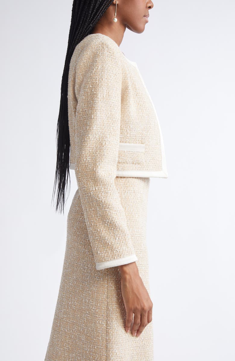 ST. JOHN Satin Frame Metallic Latte Tweed Jacket, Alternate, color, Latte Ecru Multi