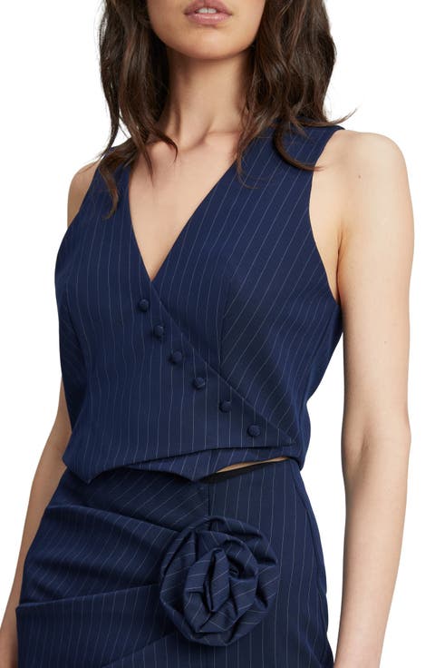 Pinstripe Asymmetric Surplice Vest