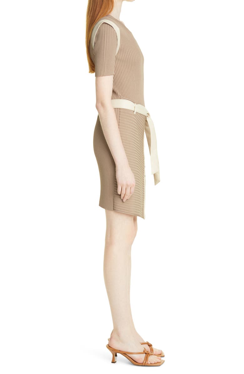 Simkhai Jonathan Simkhai Hardin Compact Ribbed Belted Short Sleeve Dress, Alternate, color, 