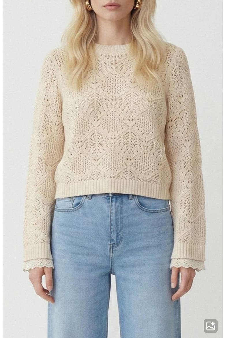 Susana Pointelle Cotton Blend Sweater, Main, color, BIRCH