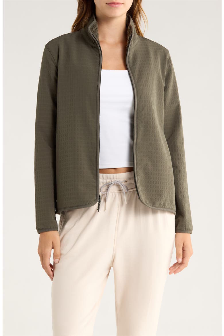 Grid Bonded Fleece Zip Jacket, Main, color, DARK FOREST