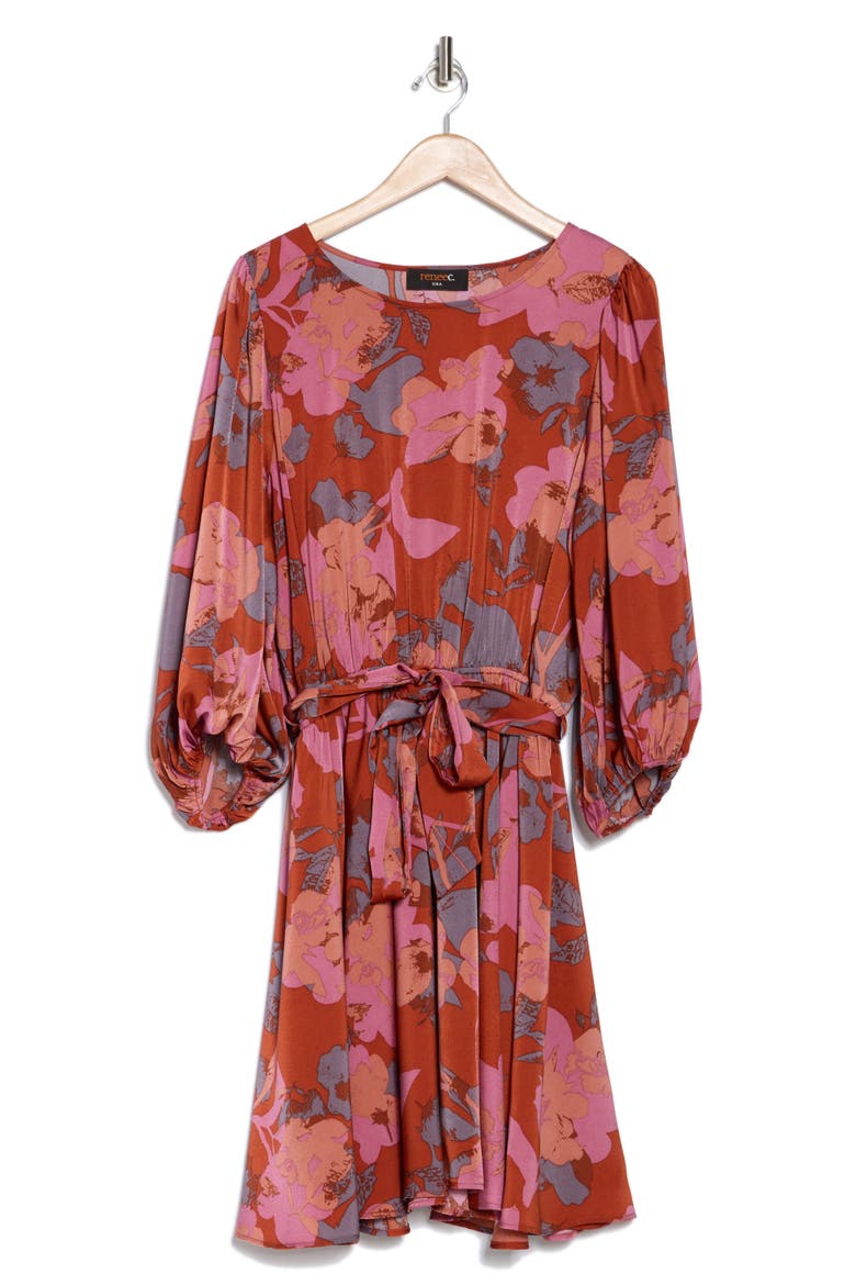 Floral Long Sleeve Fit & Flare Dress, Alternate, color, SIENNA/ BLUE