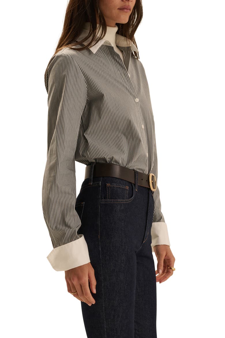 The Cuffed Statement Button-Up Shirt, Alternate, color, CHARCOAL STRIPE