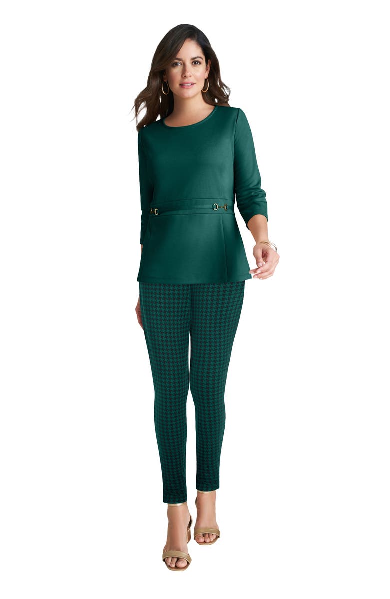 Jessica London Ponte Belted Top, Main, color, Emerald Green