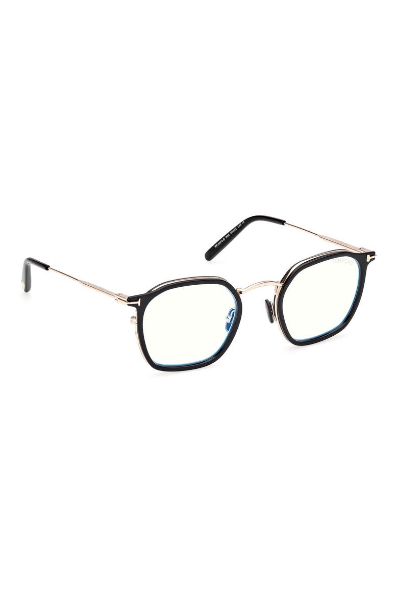50mm Round Blue Light Blocking Glasses, Alternate, color, BLACK / ROSE GOLD / HAVANA