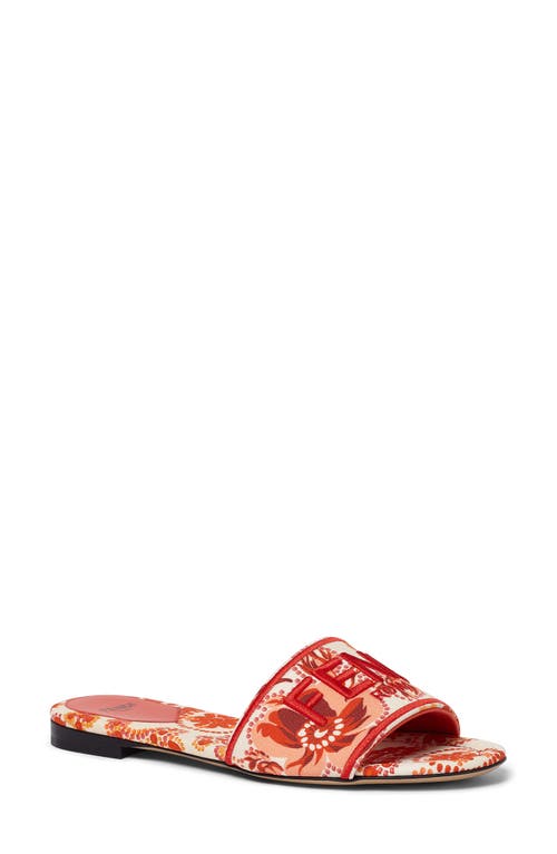 Fendi Red And Camelia Canvas Slides