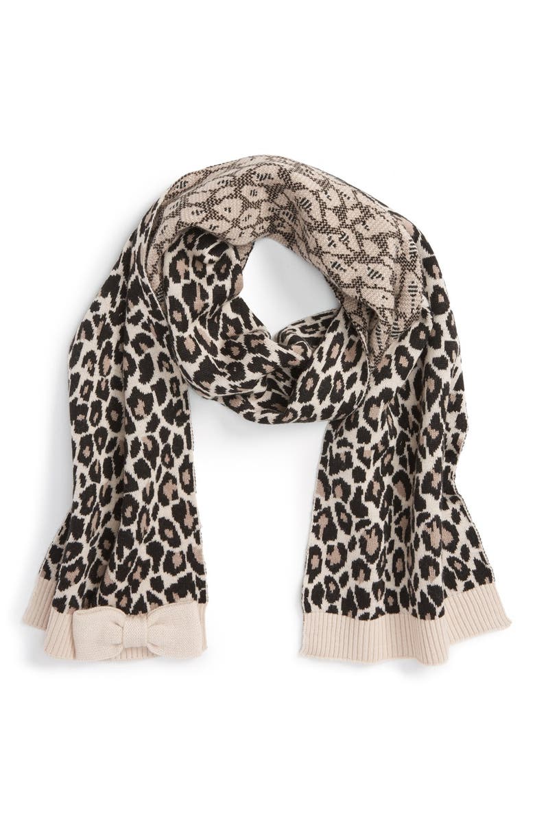 Kate Spade New York leopard pattern knit scarf, Main, color, 