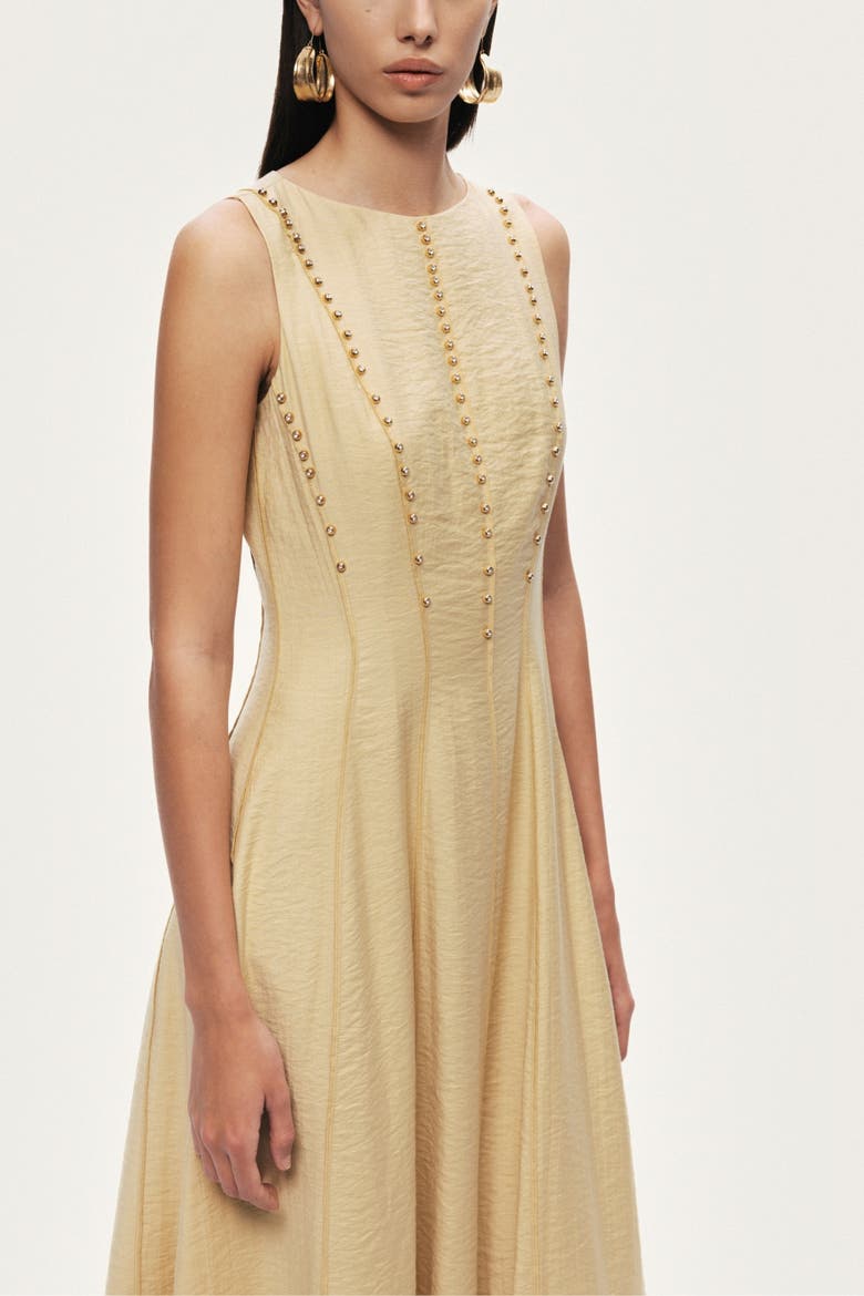 Sleeveless Textured Midi Dress, Alternate, color, Yellow
